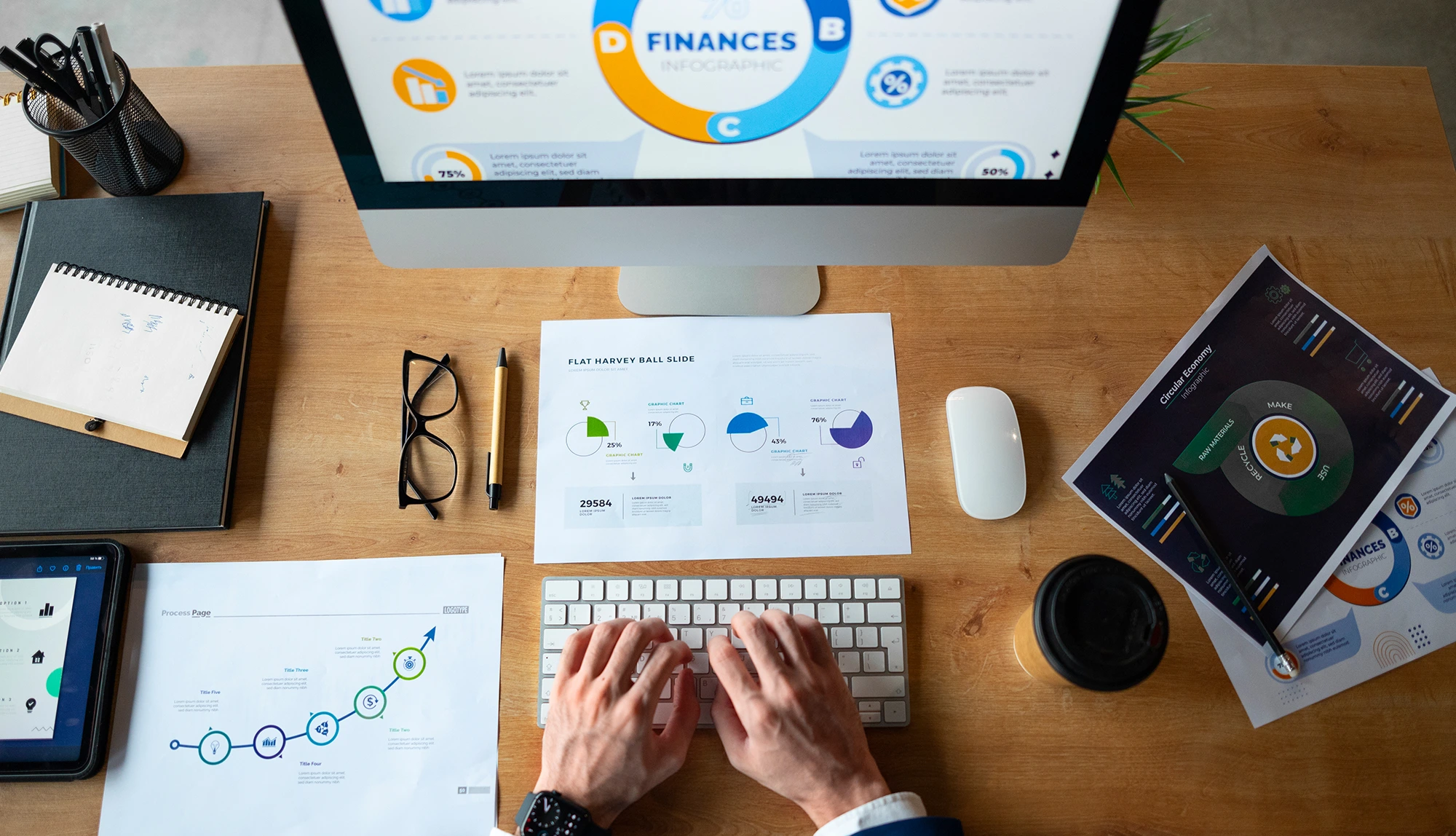 Financial planning and analysis with documents, charts, and a calculator, representing expert financial reporting services in Cambridge.